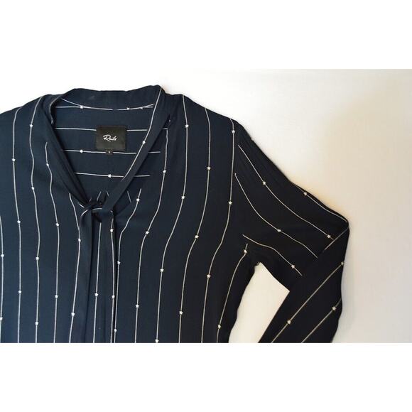 Rails Rhea Blouse Small Black Stars Stripes Neck Tie Long Sleeve - Picture 7 of 15